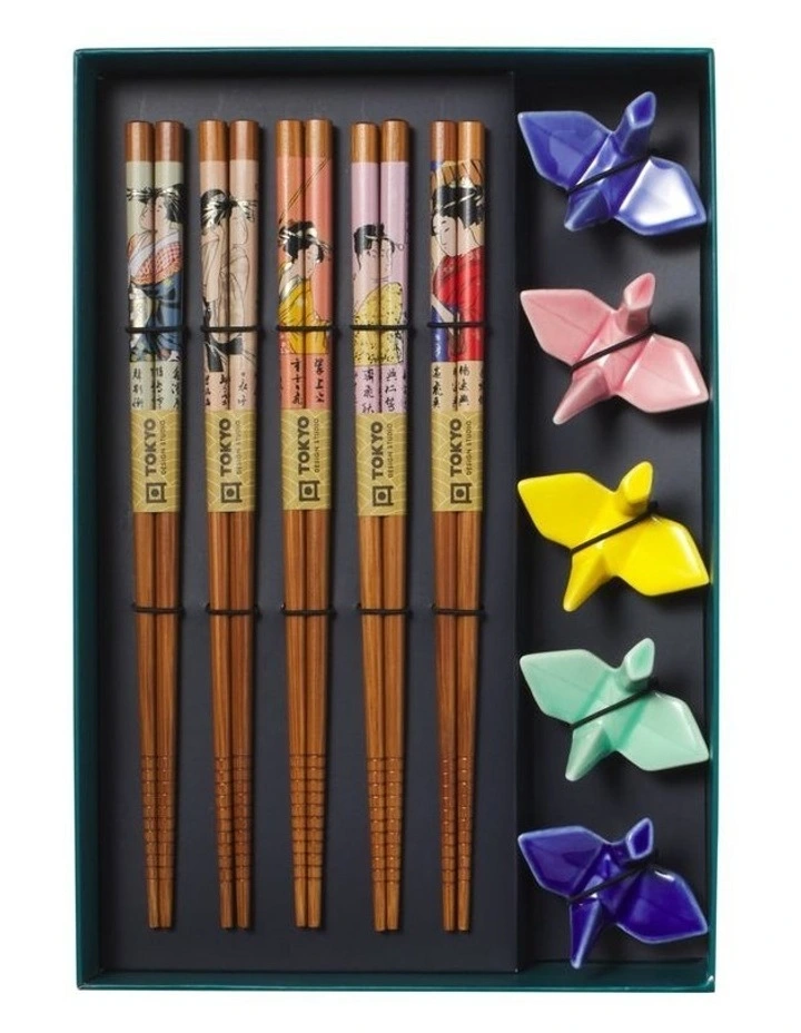Chopstick Crane Chopsticks with Rest 10pc Gift Boxed Assorted image 3