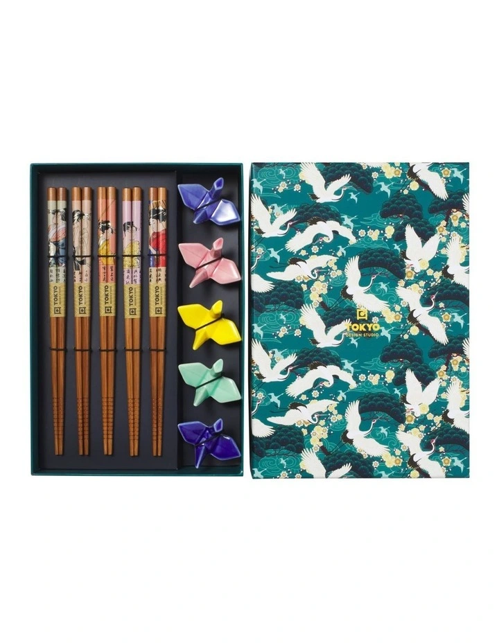 Chopstick Crane Chopsticks with Rest 10pc Gift Boxed Assorted image 5