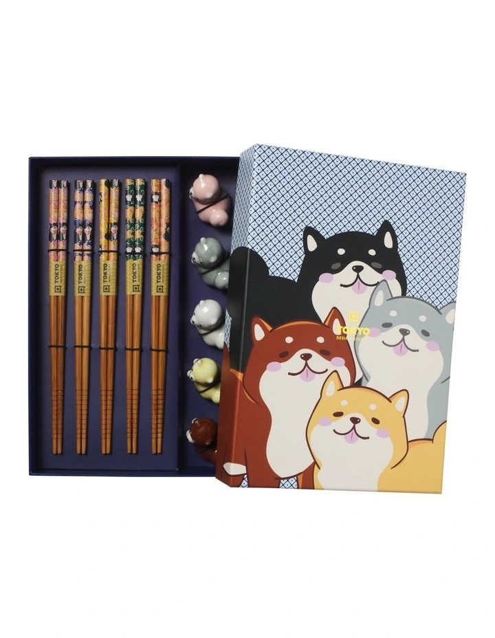 Chopstick Shiba Dog Chopsticks with Rest 10pc Gift Boxed Assorted image 1