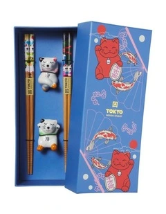 Chopstick Lucky Cat Chopsticks with Rest Hanami 4pc Gift Boxed Assorted