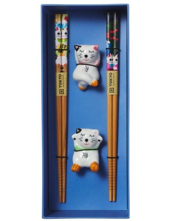 Chopstick Lucky Cat Chopsticks with Rest Hanami 4pc Gift Boxed Assorted image 3