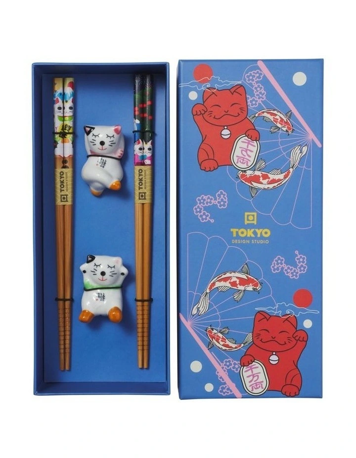 Chopstick Lucky Cat Chopsticks with Rest Hanami 4pc Gift Boxed Assorted image 5