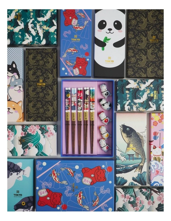 Chopstick Lucky Cat Chopsticks with Rest Hanami 4pc Gift Boxed Assorted image 7