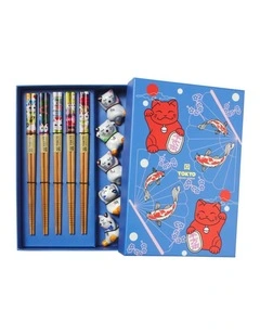 Chopstick Lucky Cat Chopsticks with Rest Hanami 10pc Gift Boxed Assorted