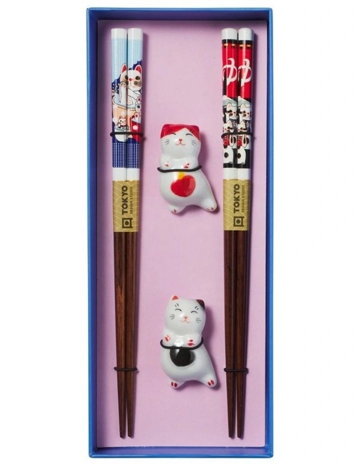 Chopstick Neko Cat Chopsticks with Rest 4pc Gift Boxed Assorted image 3