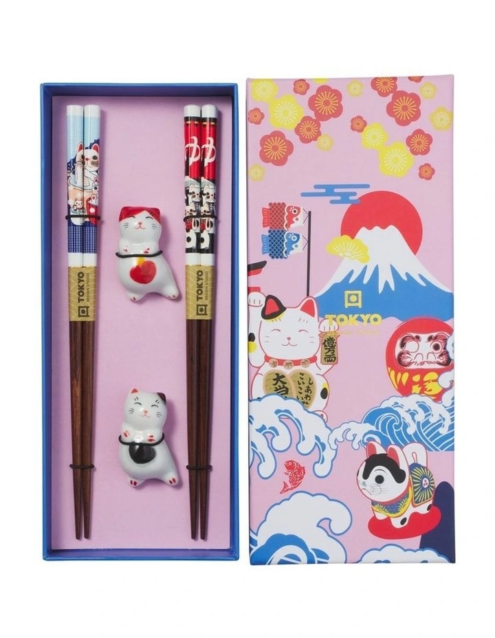 Chopstick Neko Cat Chopsticks with Rest 4pc Gift Boxed Assorted image 5