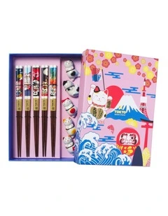 Chopstick Neko Cat Chopsticks with Rest 10pc Gift Boxed Assorted
