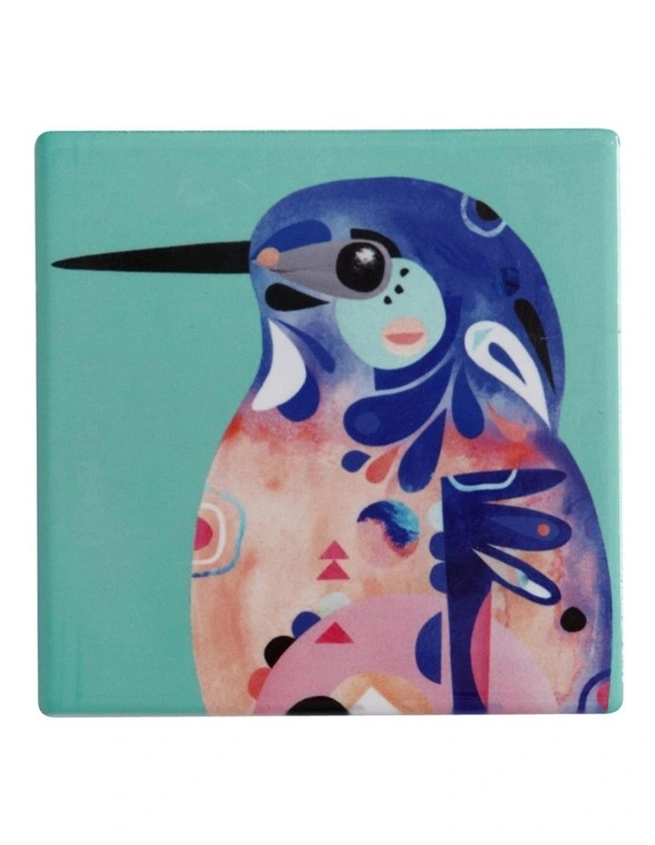 Pete Cromer Ceramic Square Tile Coaster 9.5cm Azure Kingfisher in Teal image 1