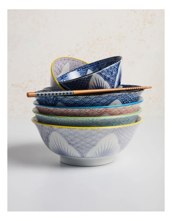 Lily Flower Ramen Bowl 20.5x8cm in Blue image 4