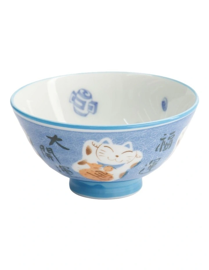 Kawaii Rice Bowl 11.5x6cm Cat Neko Fortune Blue image 1