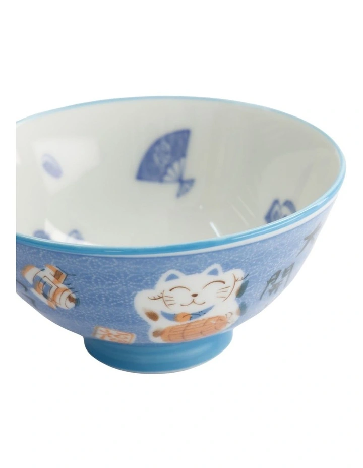 Kawaii Rice Bowl 11.5x6cm Cat Neko Fortune Blue image 2