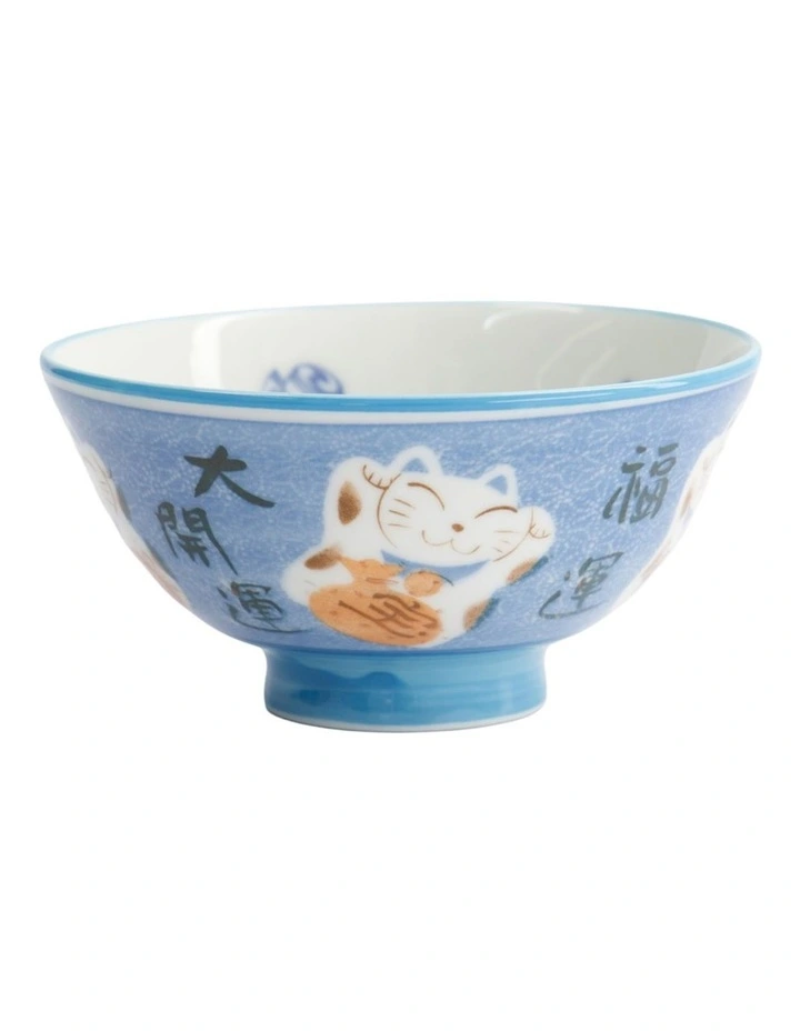 Kawaii Rice Bowl 11.5x6cm Cat Neko Fortune Blue image 3