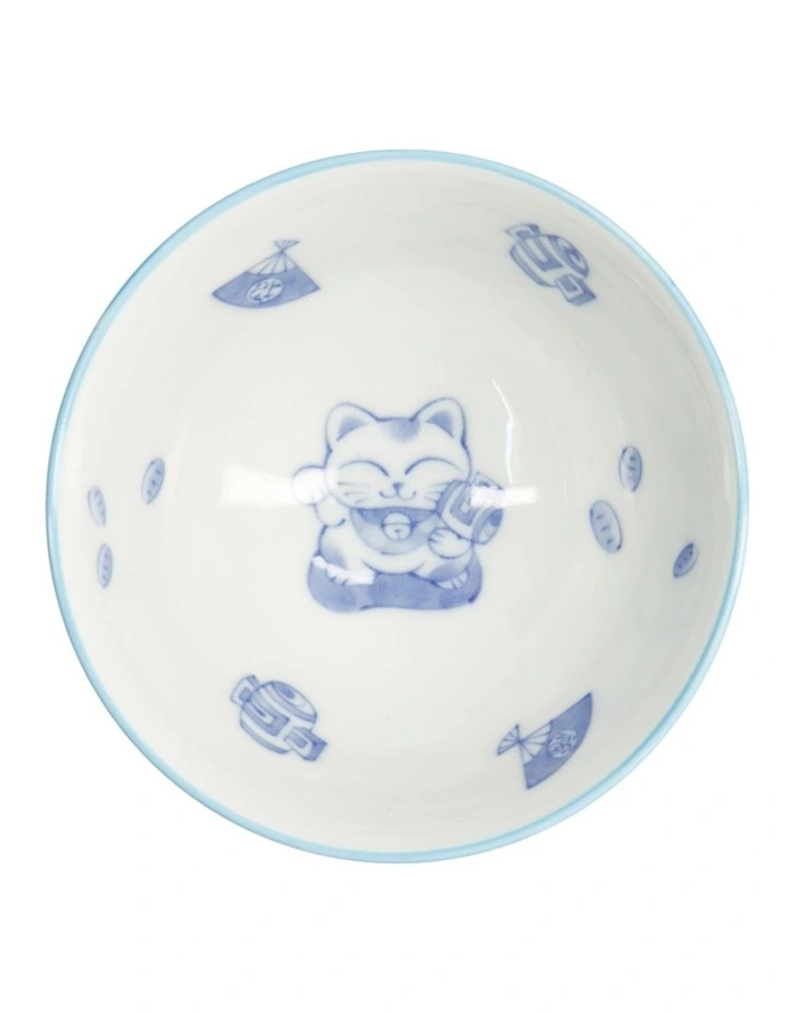 Kawaii Rice Bowl 11.5x6cm Cat Neko Fortune Blue image 4