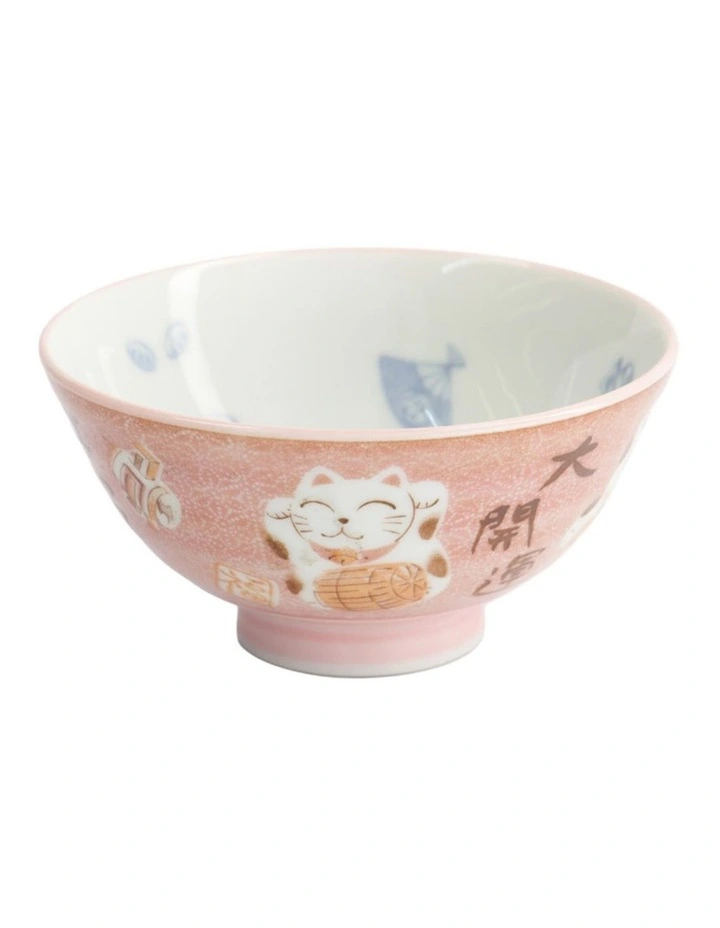 Kawaii Rice Bowl 11.5x6cm Cat Neko Fortune Pink image 1