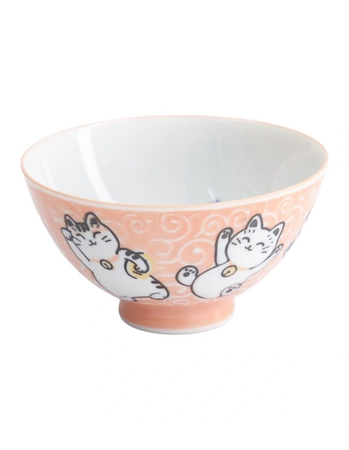 Kawaii Rice Bowl 11.5x6cm Cat Neko Fish Pink image 1