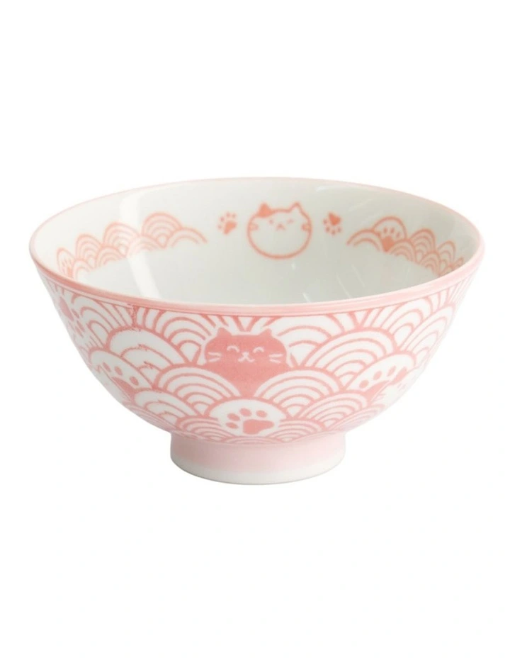 Kawaii Rice Bowl 11.5x6cm Cat Neko Nami Pink image 1