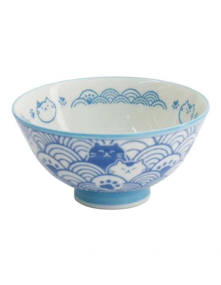 Kawaii Rice Bowl 11.5x6cm Cat Neko Nami Light Blue image 1