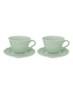 Florence Scallop Demi Cup and Saucer 90ml Set of 2 Gift Boxed in Light Green