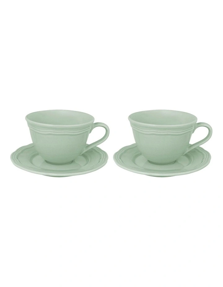 Florence Scallop Demi Cup and Saucer 90ml Set of 2 Gift Boxed in Light Green image 1