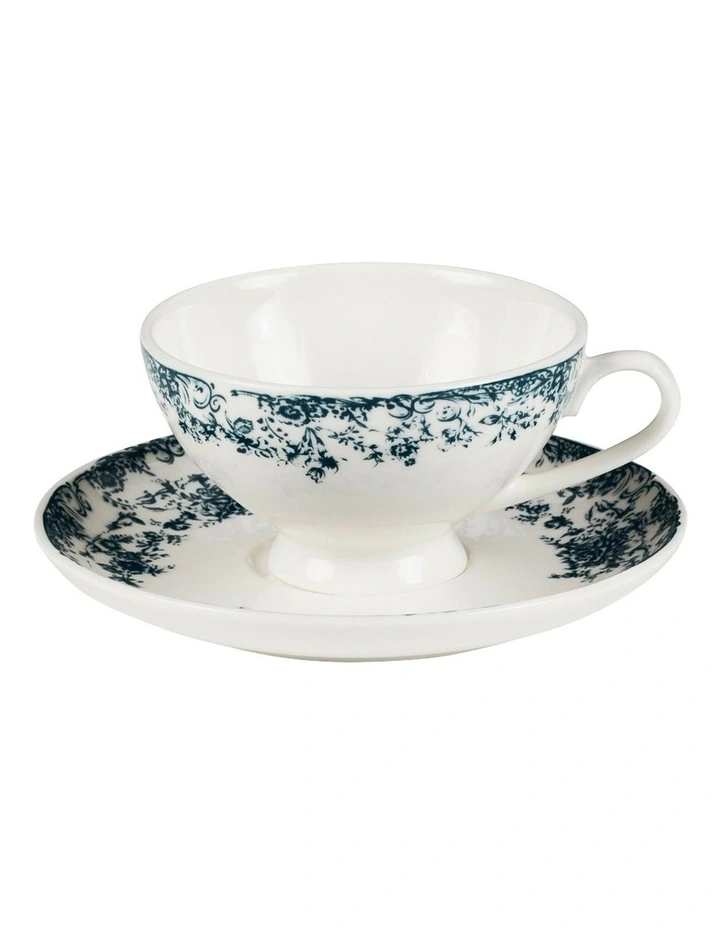Rosetta Demi Cup And Saucer 90ml Set of 2 in Antique Blue image 1