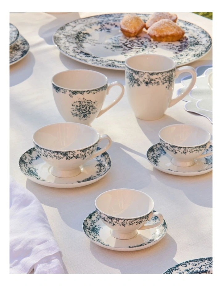 Rosetta Demi Cup And Saucer 90ml Set of 2 in Antique Blue image 3