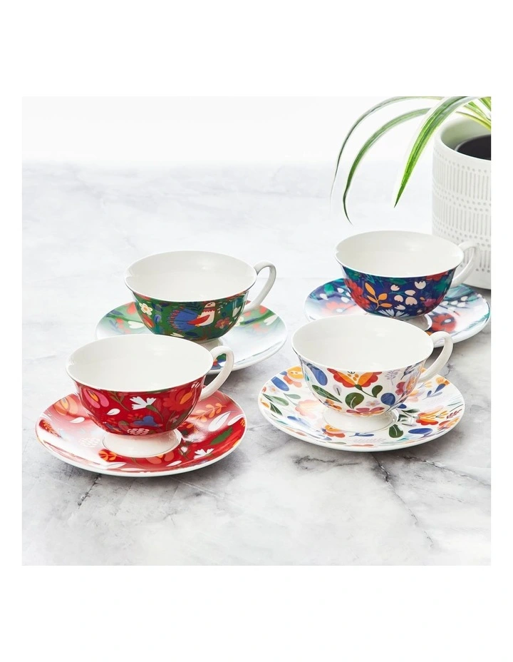Botanic Cups & Saucer Set of 4 200ml in Multi image 2