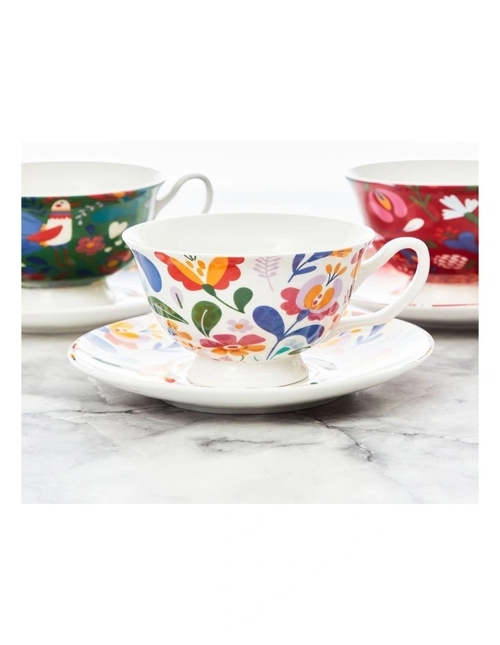 Botanic Cups & Saucer Set of 4 200ml in Multi image 4
