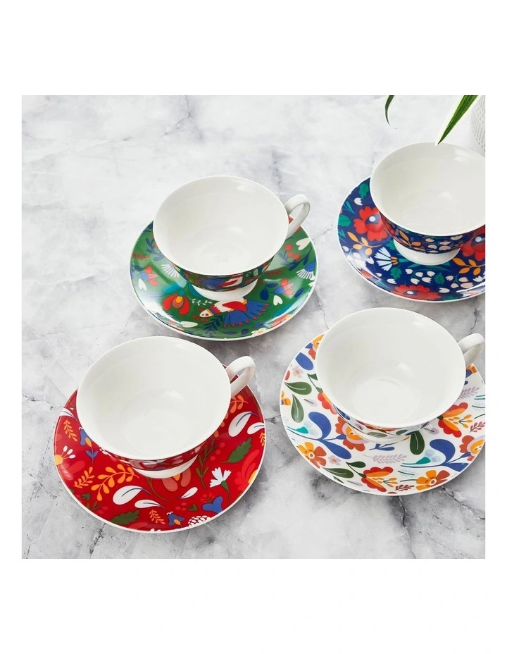 Botanic Cups & Saucer Set of 4 200ml in Multi image 5