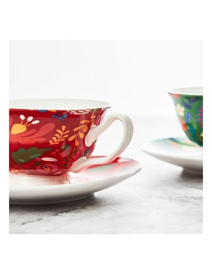 Botanic Cups & Saucer Set of 4 200ml in Multi image 6