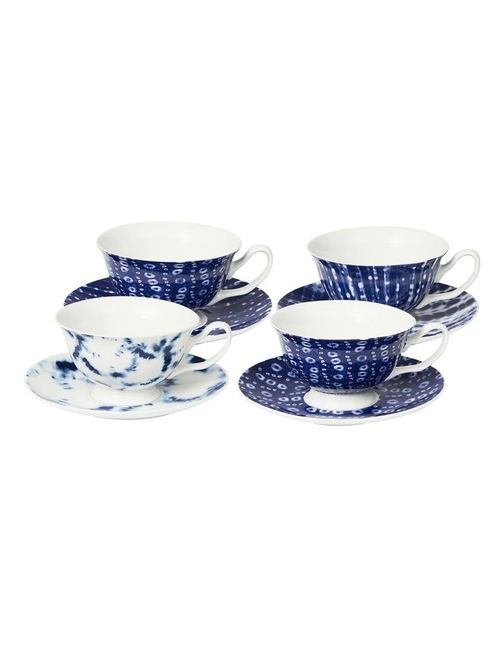 Cups & Saucer Set of 4 200ml in Blue image 1
