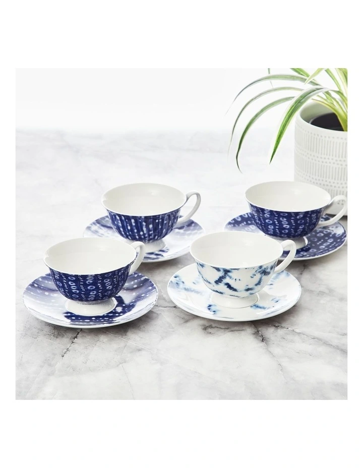 Cups & Saucer Set of 4 200ml in Blue image 2