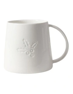 Etched Christmas Holly Mug in White