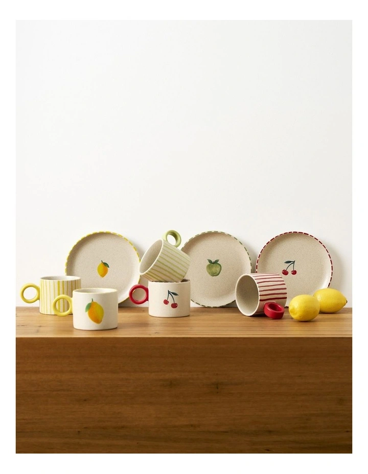 The Fruit Basket Striped Mug Hand Brushed in Yellow 250ml image 2