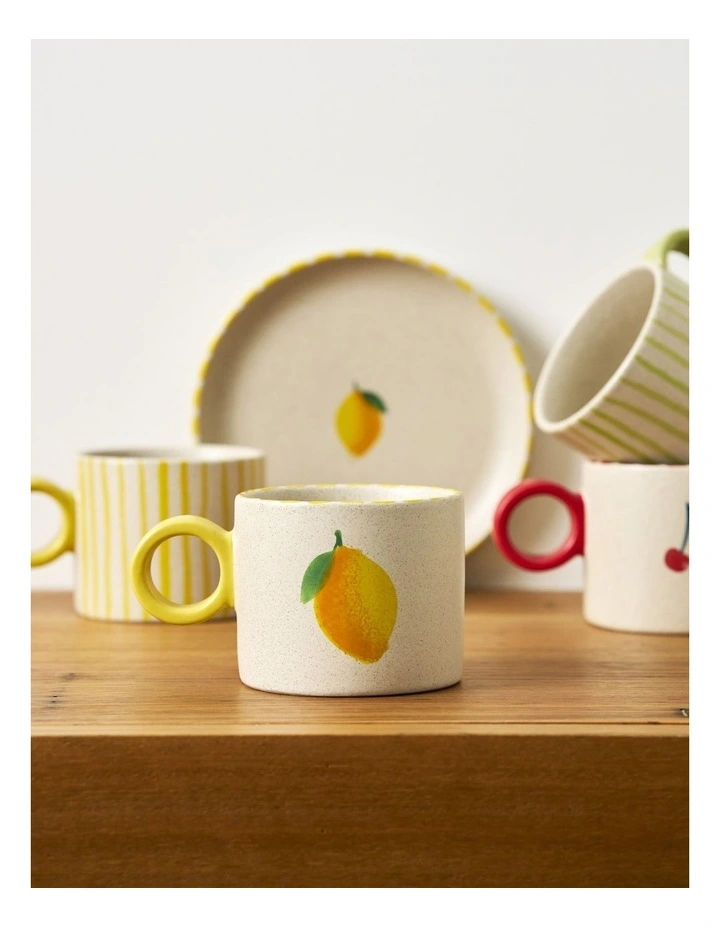 The Fruit Basket Striped Mug Hand Brushed in Yellow 250ml image 4