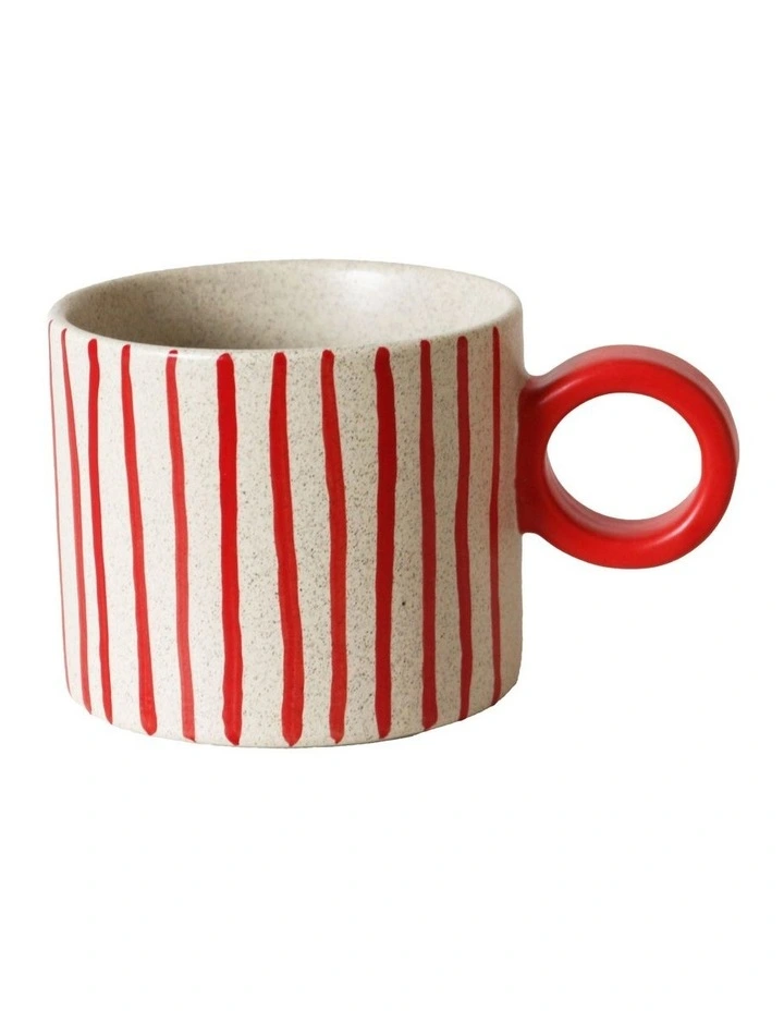 The Fruit Basket Striped Mug Hand Brushed in Red 250ml image 1