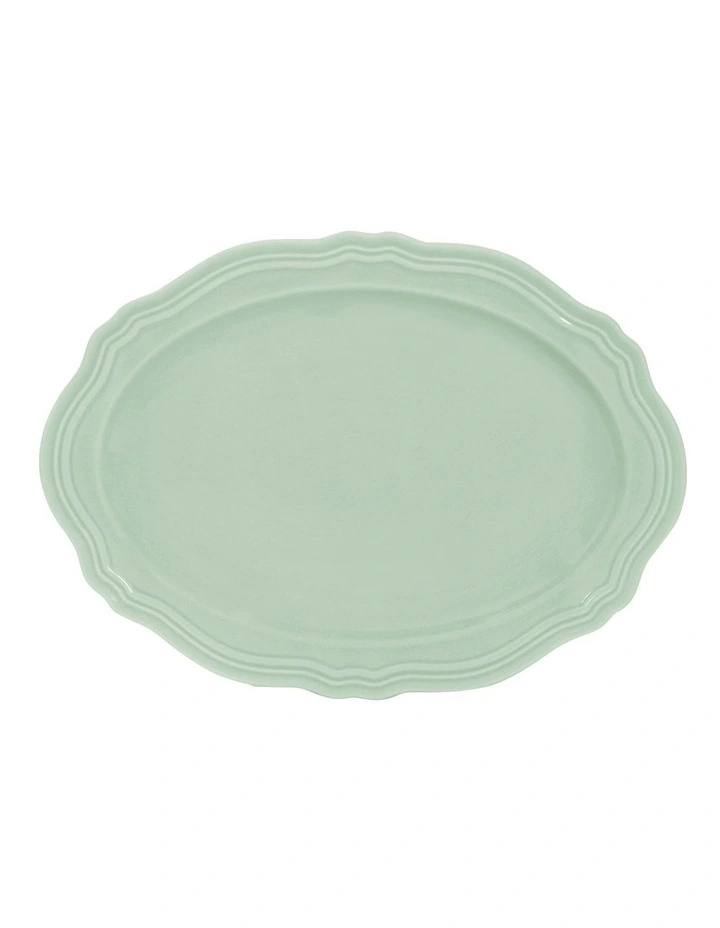 Florence Scallop Rim Oval Plate 23x17cm in Light Green image 1