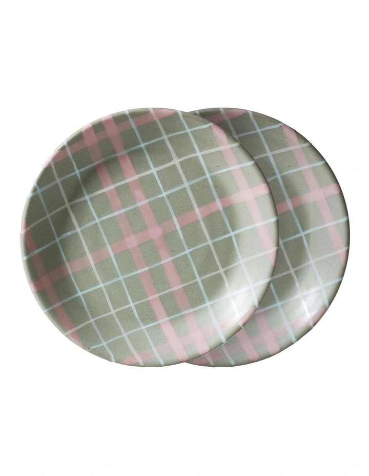 Cats Pyjamas Plate 2pk Sage & Blush Check image 1