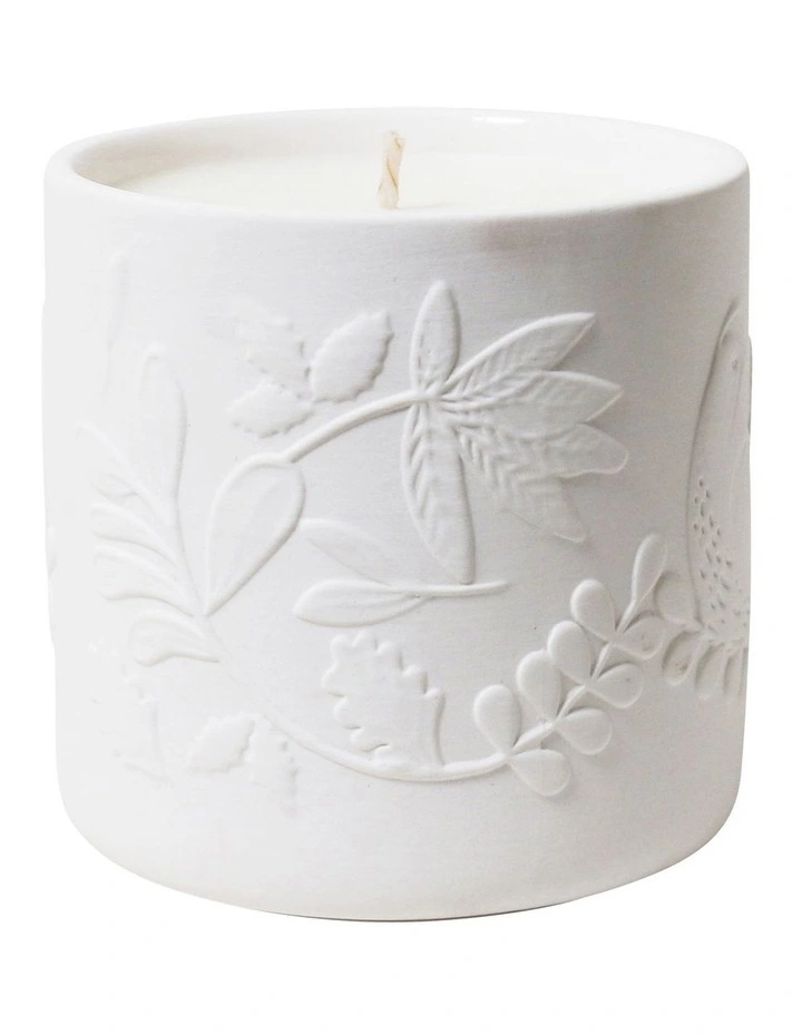 A Christmas Embossed Candle in White image 1