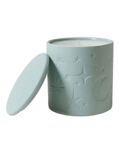 Celestial Debossed Candle With Lid in Gum Leaf