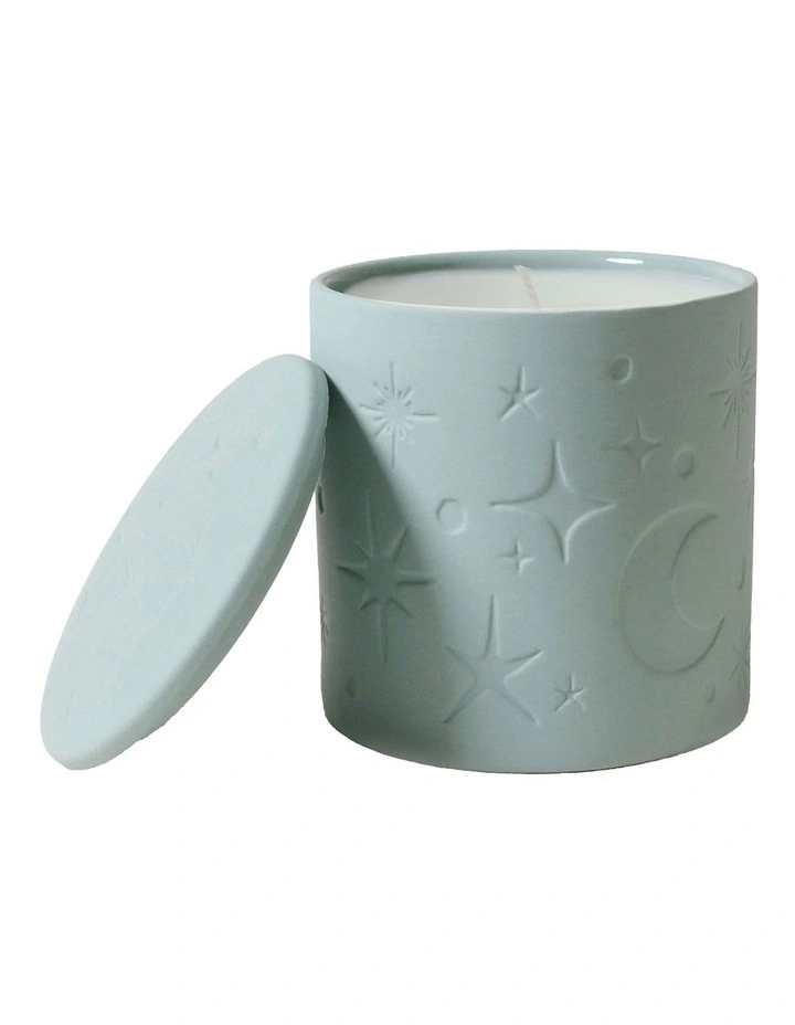 Celestial Debossed Candle With Lid in Gum Leaf image 1