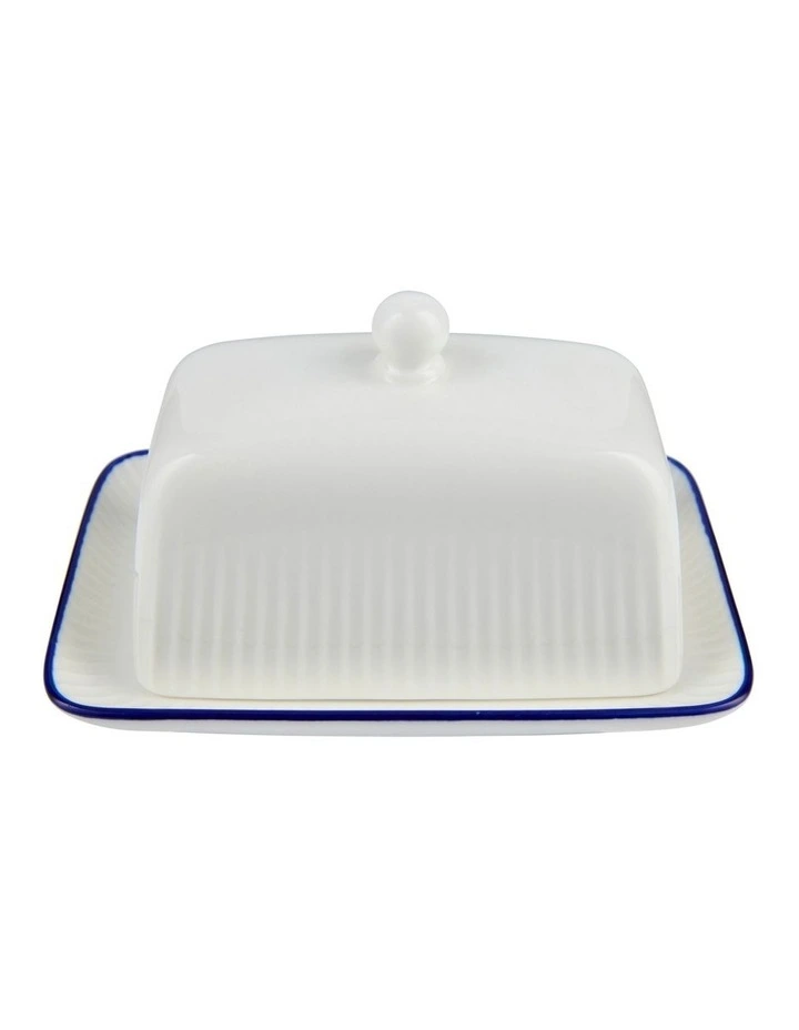 Cafe Blue Butter Dish 16cm Gift Boxed in White/Blue image 1