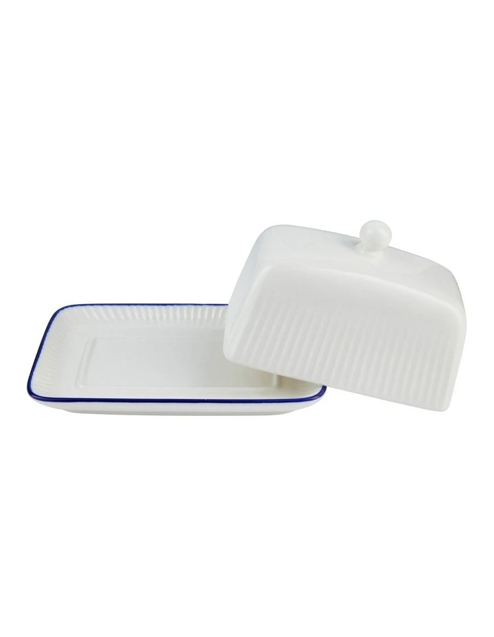 Cafe Blue Butter Dish 16cm Gift Boxed in White/Blue image 2