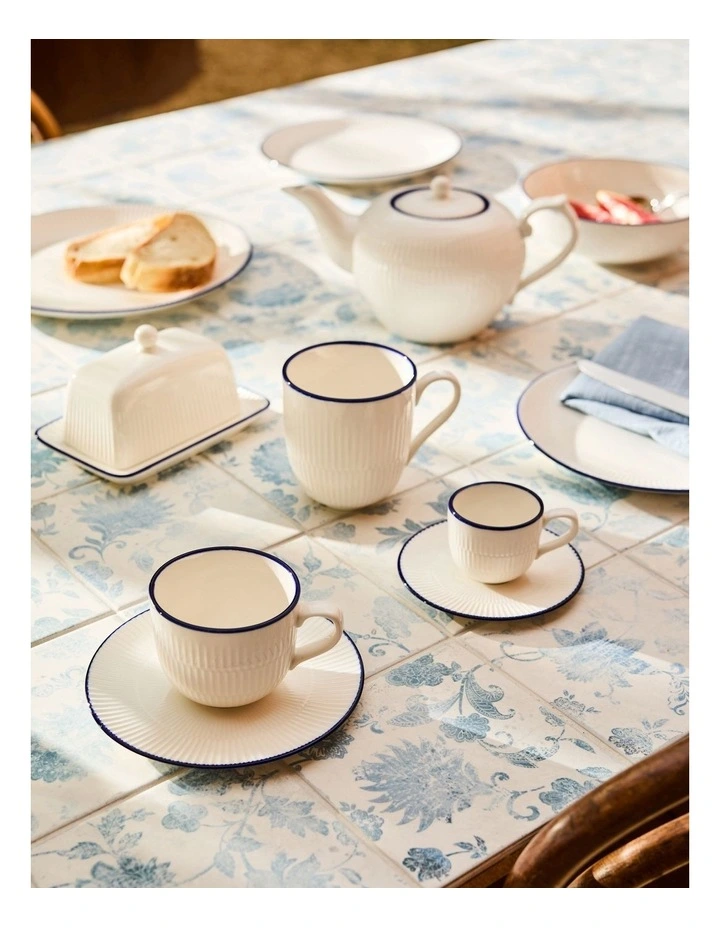 Cafe Blue Butter Dish 16cm Gift Boxed in White/Blue image 3
