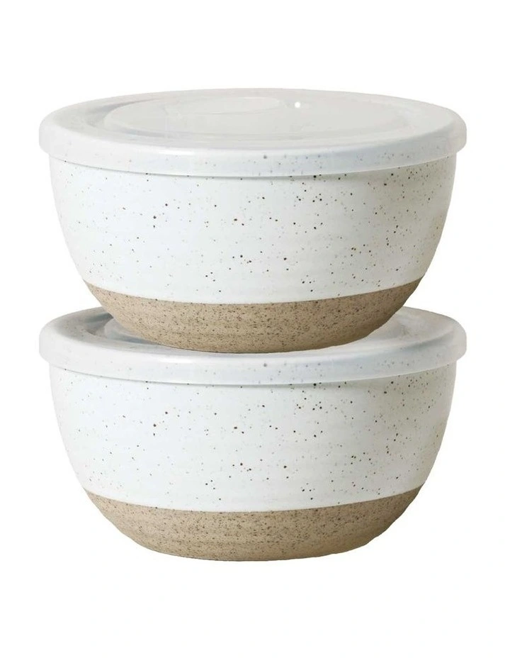 Natural Home Condiment Bowls with Lid Set of 2 -360ml in White image 1