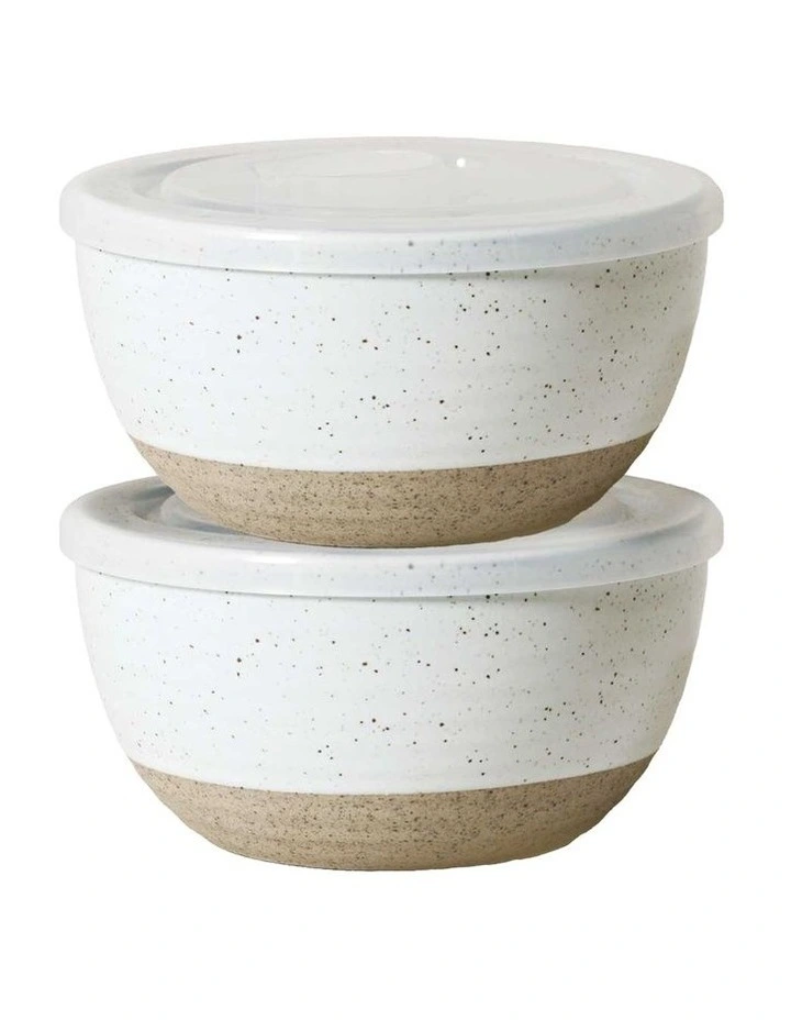 Natural Home Condiment Bowls with Lid Set of 2 -360ml in White image 1
