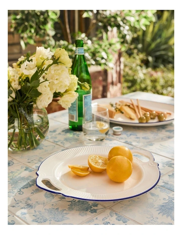 Handled Oval Platter 32x28cm in White image 3
