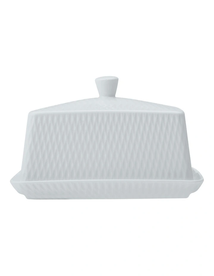 Whites Basics Diamonds Butter Dish Gift Boxed in White image 1