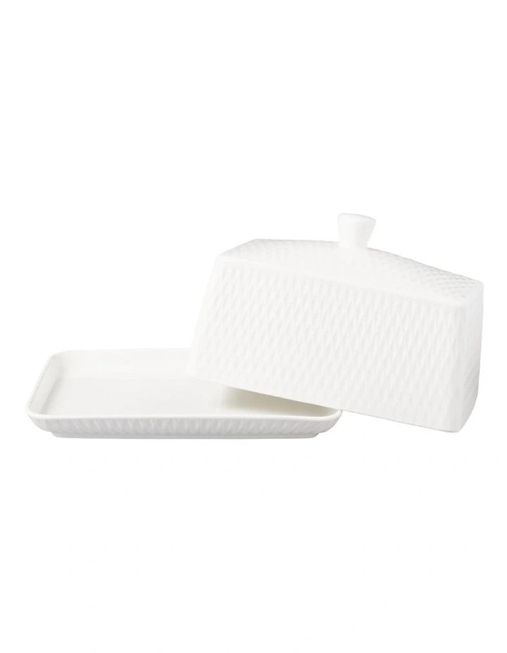 Whites Basics Diamonds Butter Dish Gift Boxed in White image 2