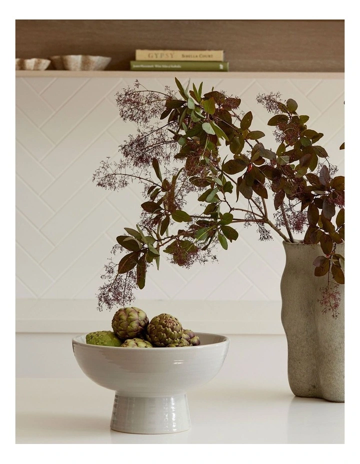 Ceramic Light Grey Blue Pedestal Bowl D30xh17cm image 2
