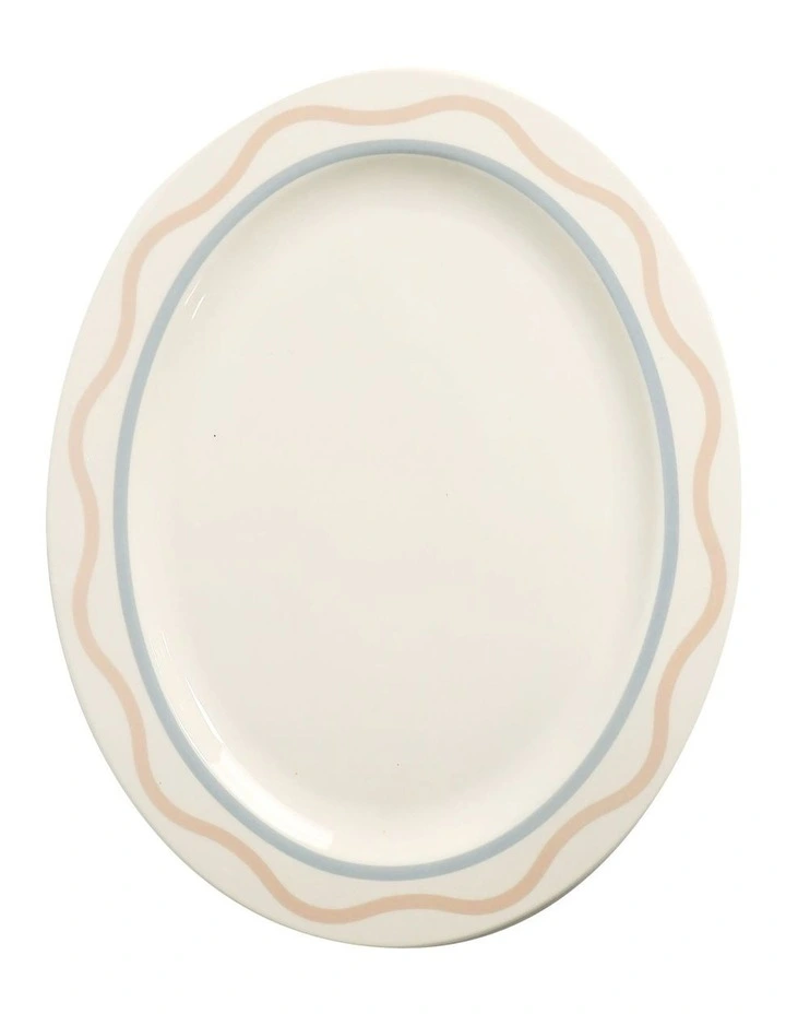 Summer Ribbon Oval Platter 35 x 28 x 2.5cmin  Vintage White With Pink image 1